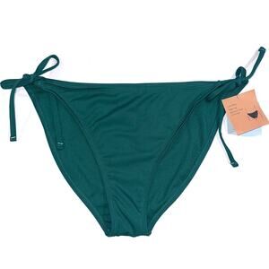 NWT Shade & Shore Green Ribbed Low Rise High Leg Side Tie Bikini Bottom Size L